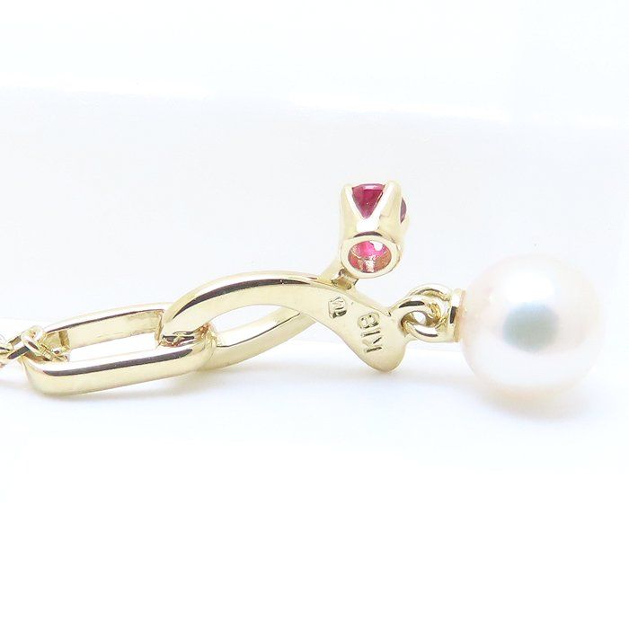 MIKIMOTO ミキモト パール ネックレス 真珠5ミリ ルビー K18YG  