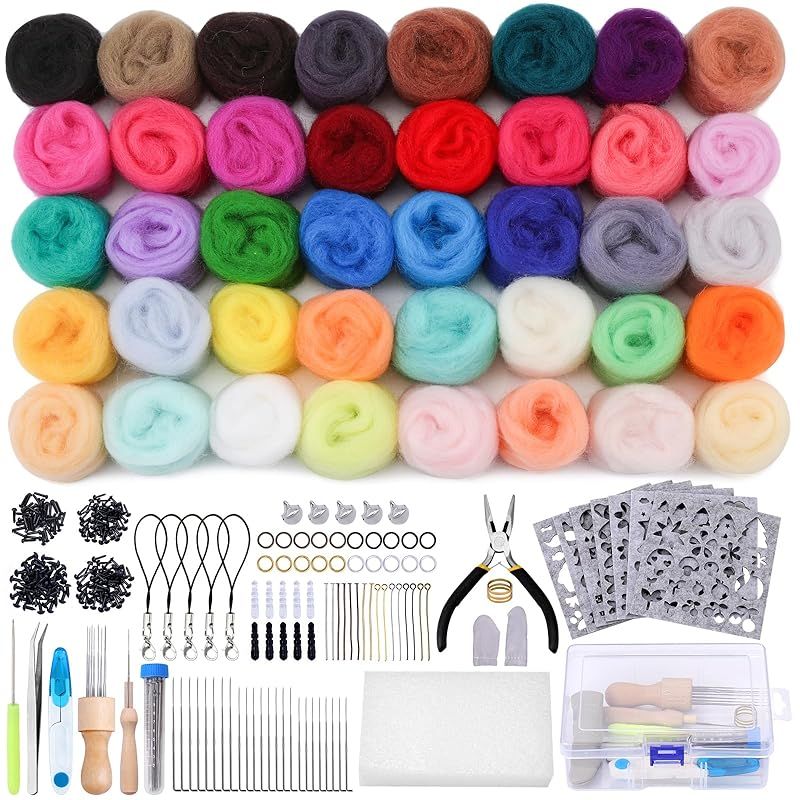 Dennty 羊毛フェルト ウールフェルト キット フェルトツール 40色羊毛 ニードルフェルト フェルティングニードルセット 手芸道具 DIY素材 初心者入門キット 1