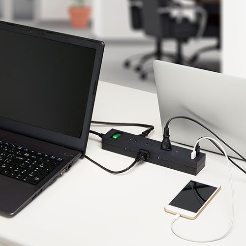 6個セット YAZAWA 3方向から挿せる9個口USBタップ ブラック H6BK11122UBKX6