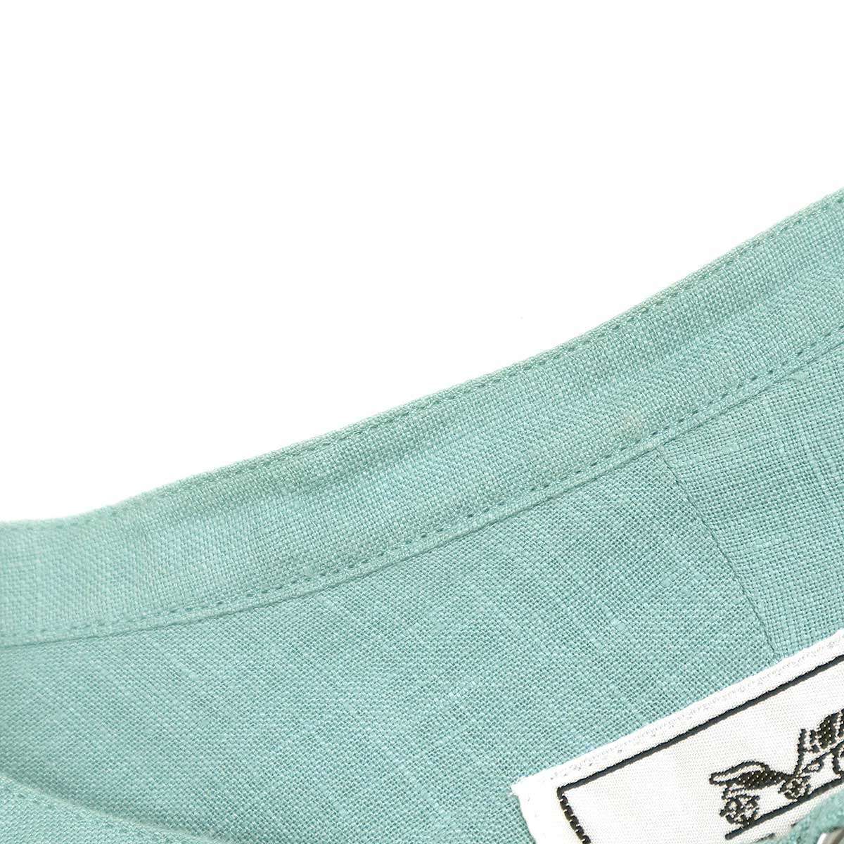 HERMES エルメス 22SS リネンバンドカラーシャツ ターコイズブルー HERMES エルメス 22SS リネンバンドカラーシャツ ターコイズ