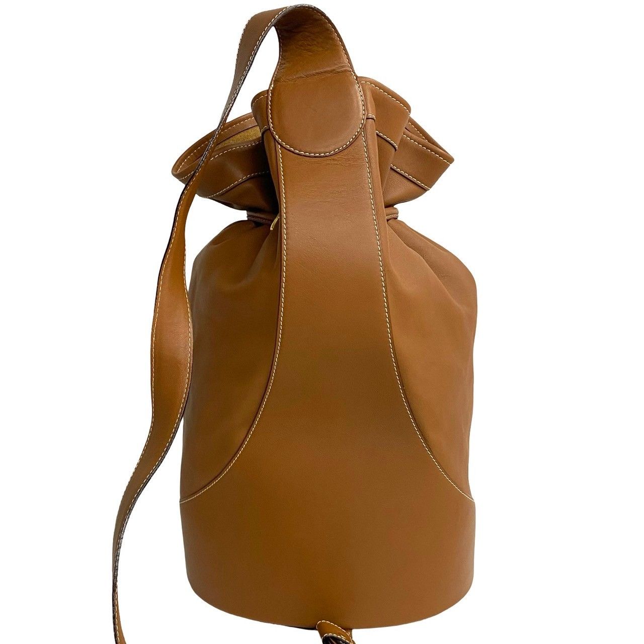 ほぼ未使用 袋 ポーチ付 LOEWE ロエベ アナグラム ロゴ 金具 レザー 本革 巾着 ワン ショルダーバッグ ボディバッグ ブラウン 40390 ほぼ未使用 袋 ポーチ付 LOEWE ロエベ アナグラム ロゴ 金具 レザー 本