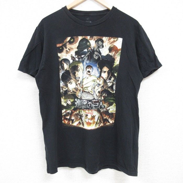 L/古着 半袖 Tシャツ メンズ アニメ 進撃の巨人 エレンイェーガー コットン クルーネック 黒 ブラック 24jun19 中古