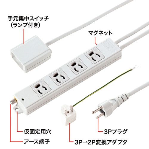 手元スイッチ付き抜け止めタップ