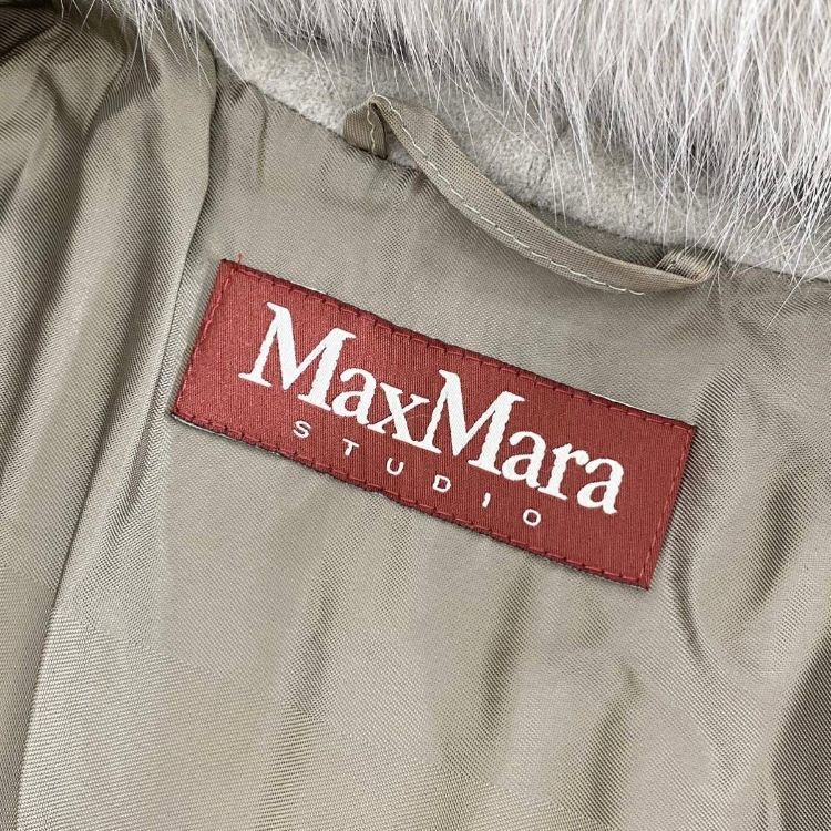 103肩幅18L16《美品》Max Mara Studio マックスマーラ ステュディオ フォックスファー フーデットコート 42 ライトグレー アンゴラコート