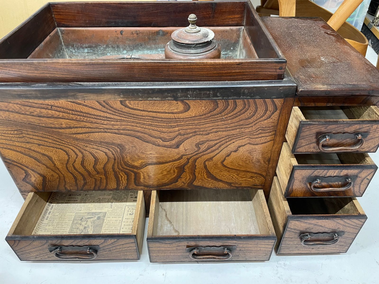 長火鉢 レトロ 長火鉢、銅板長火鉢、木製長火鉢、 天板銅製長火鉢