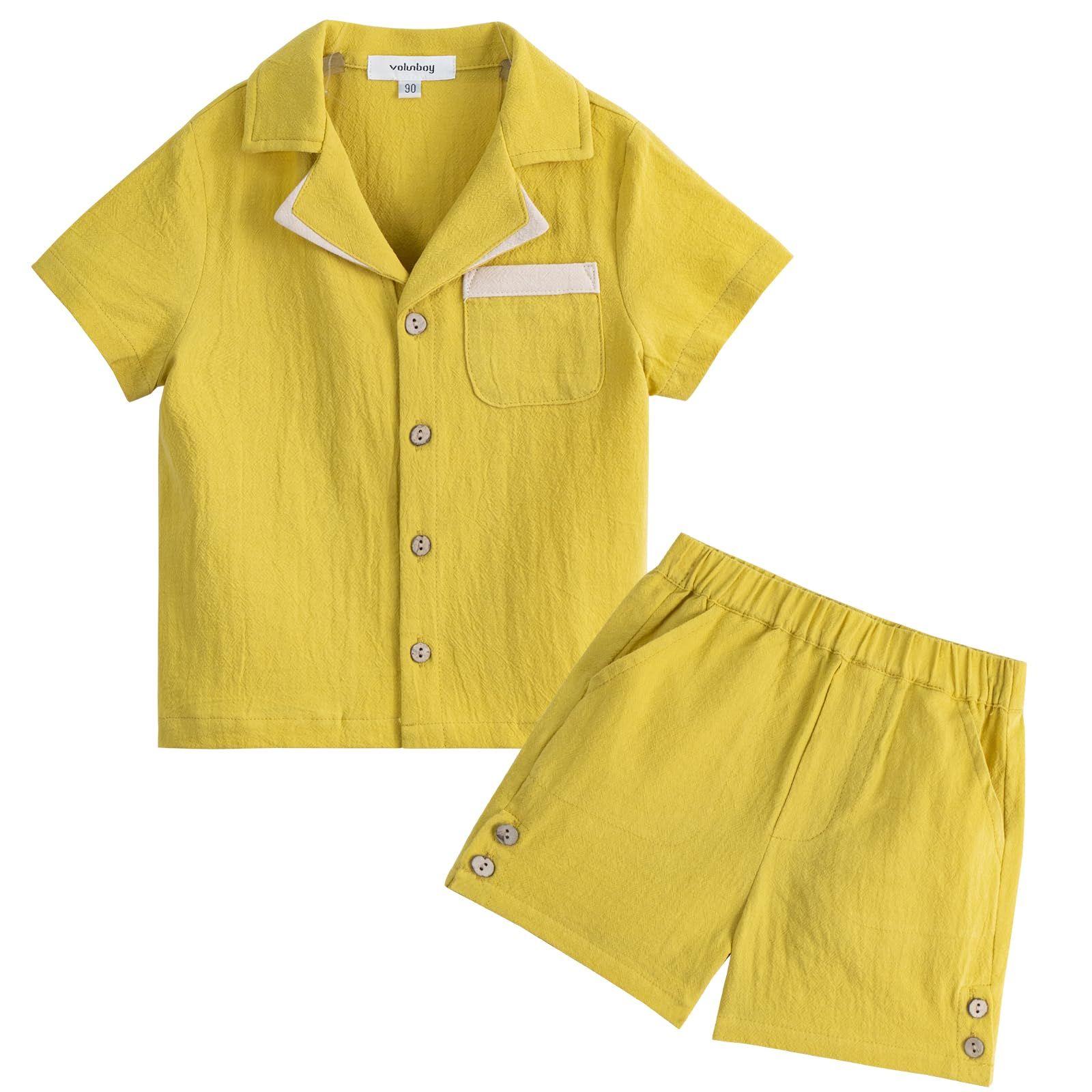 【迅速発送】Volunboy ベビー服 男の子 夏 半袖 シャツ ショートパンツ 短パン 2点セット 薄手 子供 セットアップ 赤ちゃん 服 おしゃれ リネン 涼しい 70-110cm