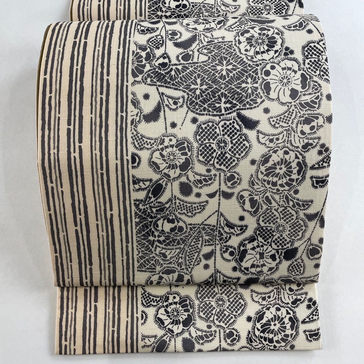 川村久太郎 紬袋帯 川村久太郎 紬袋帯 黒ベージュ