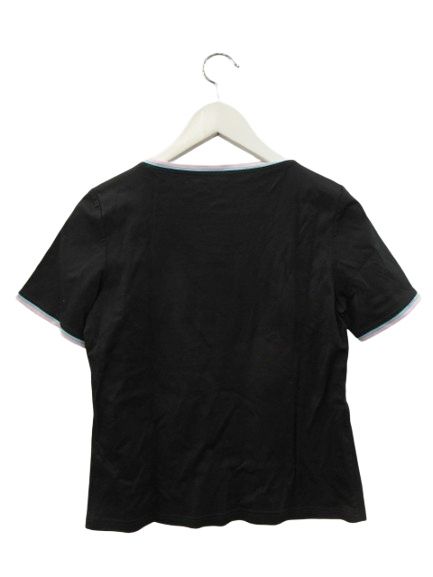 レオナール カットソー カンカン ラインストーン トップス 半袖 黒 M レオナール LEONARD Tシャツ 半袖 丸首 ブラック 黒 ライン