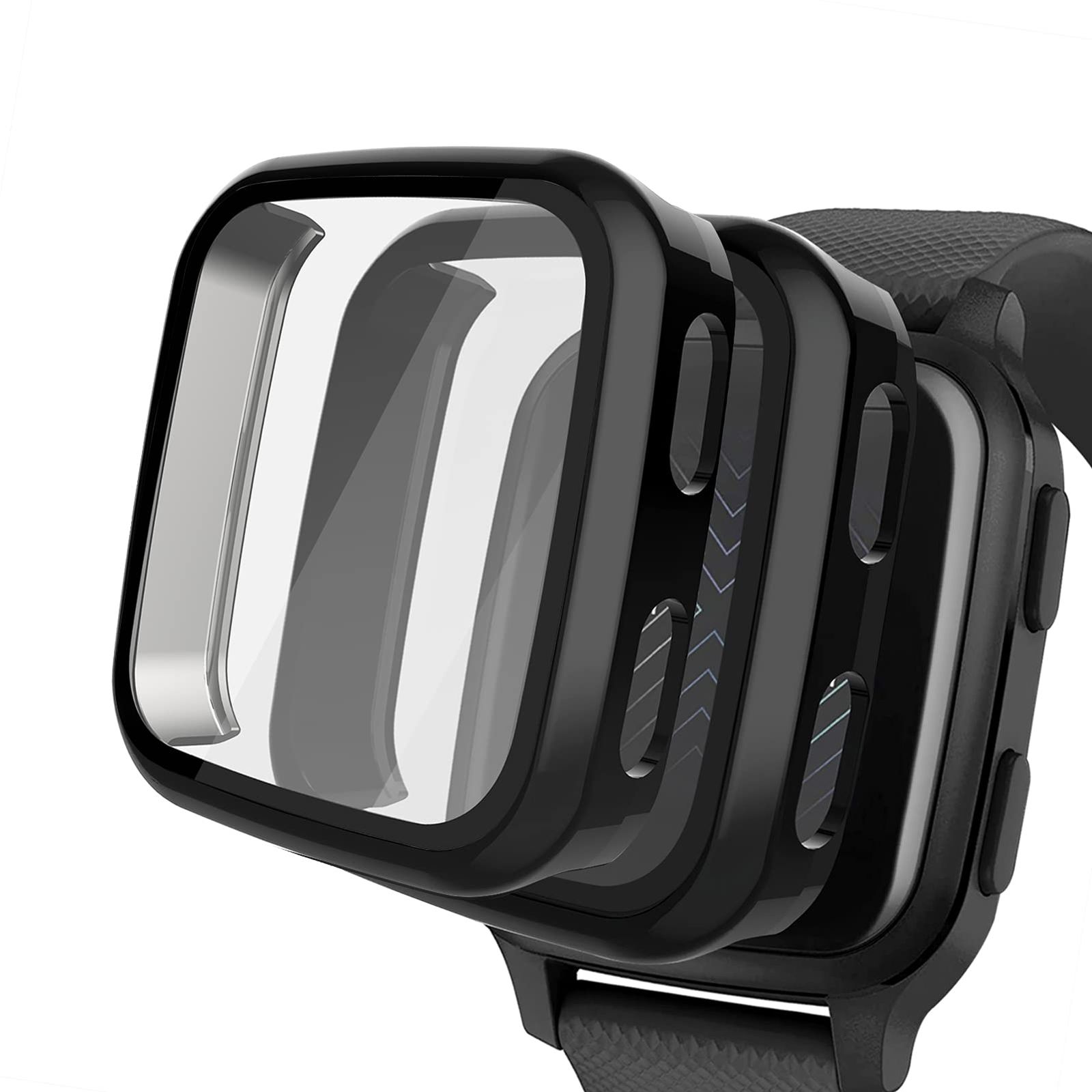 HOT，新作 2パックケース Garmin Venu Sq スクリーンプロテクター 9H強化ガラス内蔵 NAHAI ハードポリカーボネートカバーバンパー 傷防止シェル Garmin Venu Sq Musicスマートウォッチ用 ブラック/ブラック その他