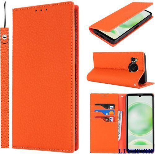 AQUOS Sense8 ケース手帳型 SH-54D SHG11 SH-M26 ケース Pelanty 牛革製品 本革レザー 財布型カバー SHARP aquos Sense 8 カード収納 スタンド機能 内蔵マグネット 手作り柔らかい オレンジ 1962