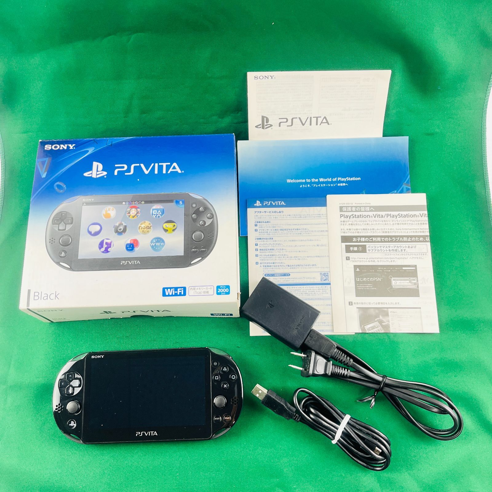 401 SONY PS VITA PCH-2000 本体 セット 一式 ブラック 黒 PlayStation Vita プレイステーション ヴィータ