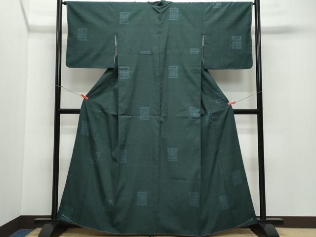 平和屋着物▽結城紬 単衣 80亀甲 風景文 正絹 逸品 AAAW1361fy