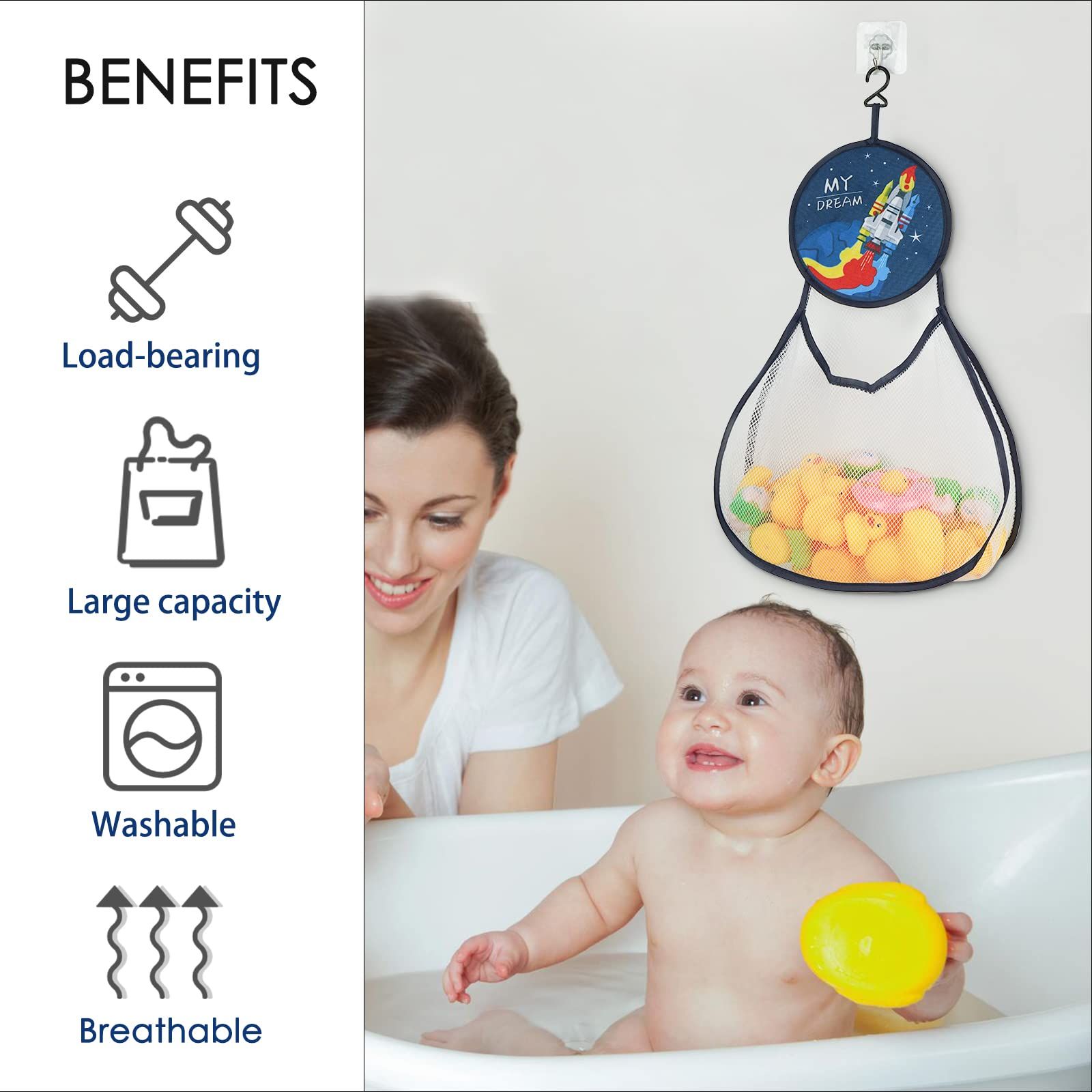 キッズ幼児バスタブトイホルダーフック付き 大容量バストイメッシュバッグ