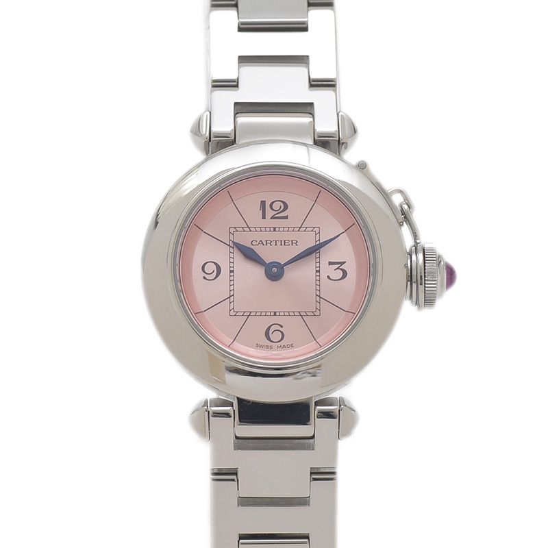 カルティエ ミスパシャ レディース ピンク文字盤 SS クォーツ W314000  