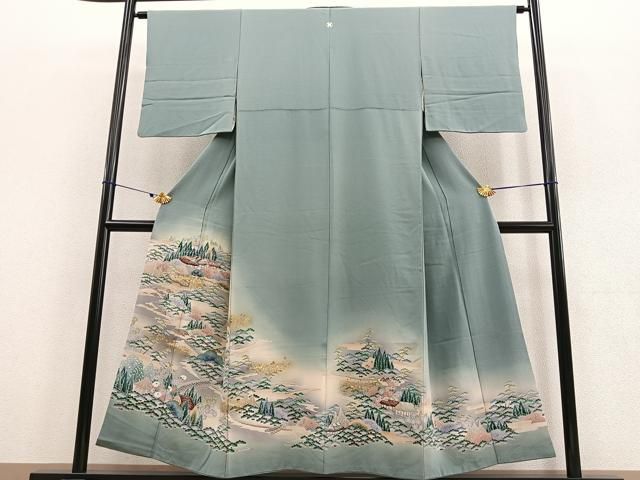 平和屋着物▽上質な色無地　単衣　松竹梅流水風景地紋　退紅色　正絹　逸品　CAAV9434ze 平和屋着物▽上質な色無地 単衣 松竹梅流水風景地紋 退紅色