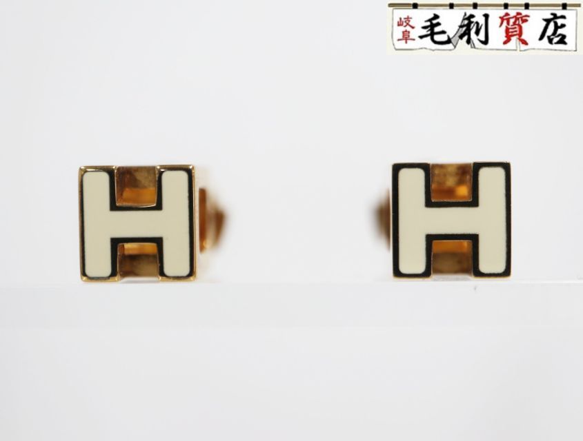 HERMES エルメス カージュドアッシュ ピアス Hキューブ オレンジ