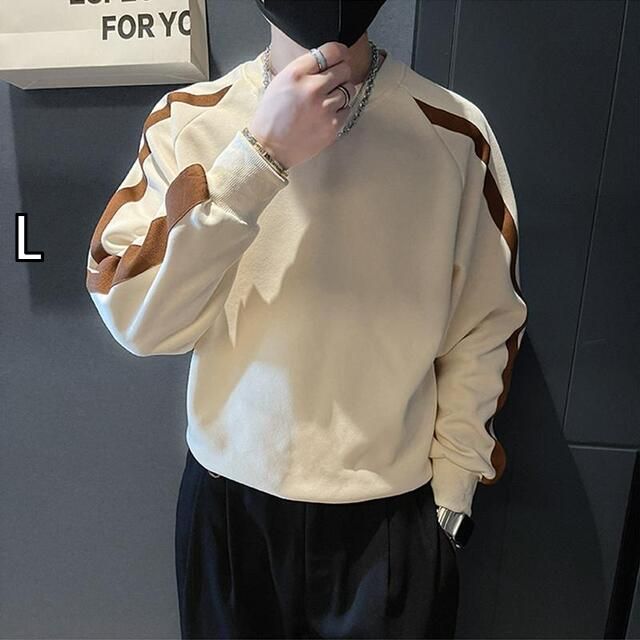 [L]秋冬 コーデ メンズ  服 シンプル ファッション オシャレ 大人 かっこいい 大きいサイズ ストリート 紳士服 春 ストライプ ラウンドネック スウェットシャツ カジュアル 快適 長袖 レイヤリング シャツ