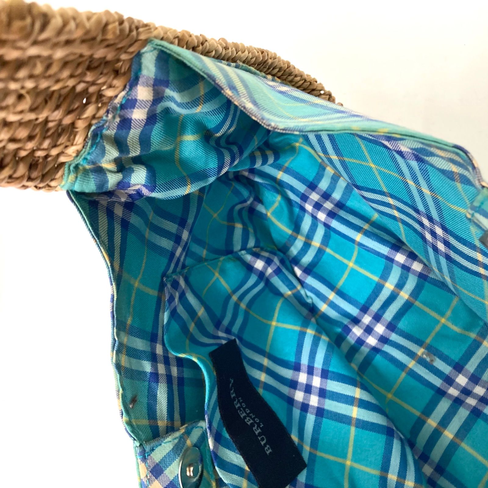 BURBERRY】バーバリー ノバチェック ハンドバッグ かごバッグ 籐 水色 
