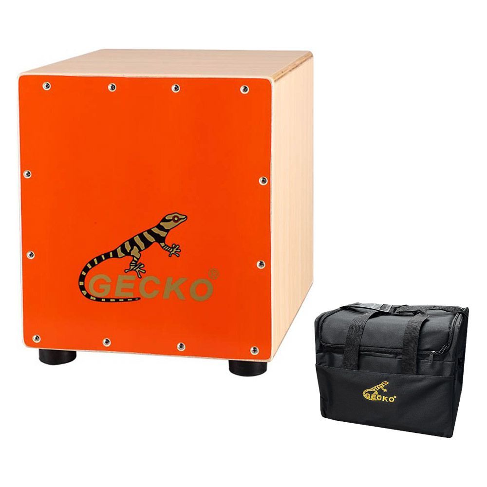 GECKO カホン Cajon ハンドドラム ローサイズ 子供 女性 打楽器 木製 タモ バーチウッド パーカション ボックスドラム ケース付き 内部ギター弦 ストリング 29.5*27.5*32cm CM65OR