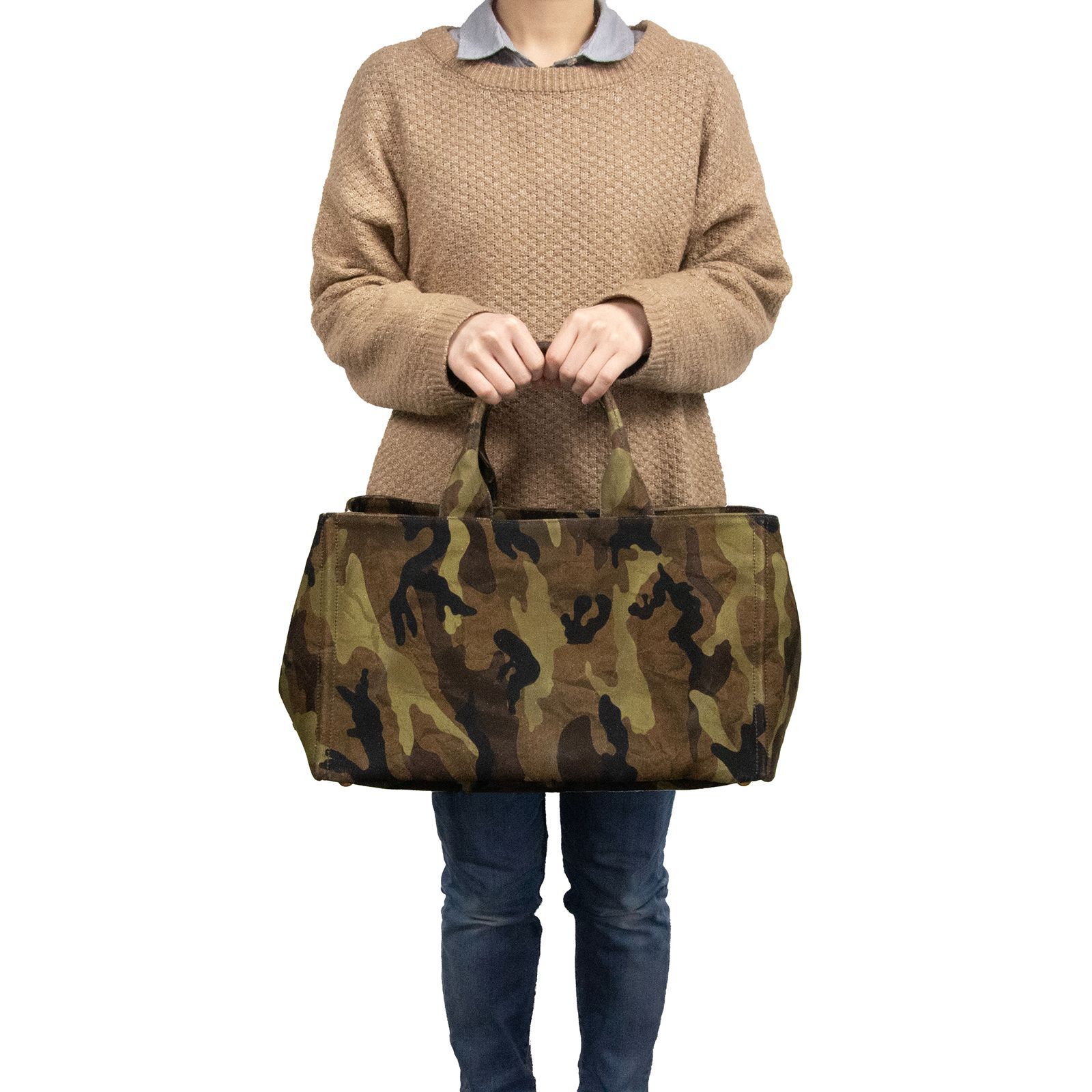 本物 プラダ ハンドバッグ カナパ カモフラ Lサイズ 緑 茶色 黒 旅行 ロゴ 本物 送料無料 プラダ ハンドバッグ トートバッグ メンズ