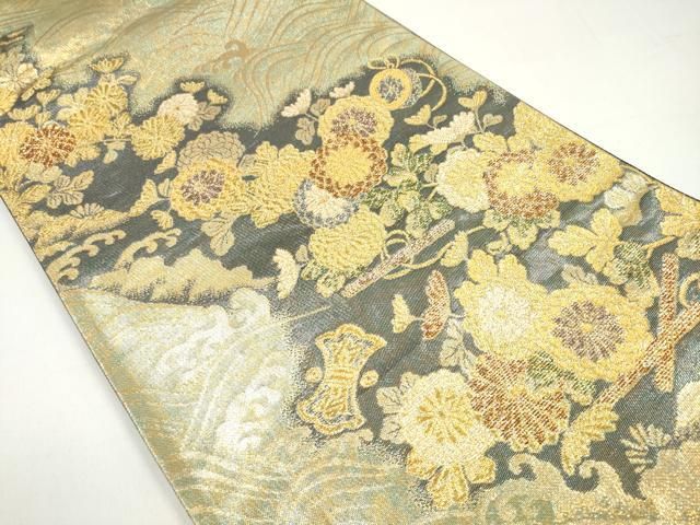 専用帯3476 3408 二点セット ●高級 正絹 紬 絞り 袋帯 1枚までメール便発送OK】高級 正絹帯揚げ 丹後ちりめん 銀通し