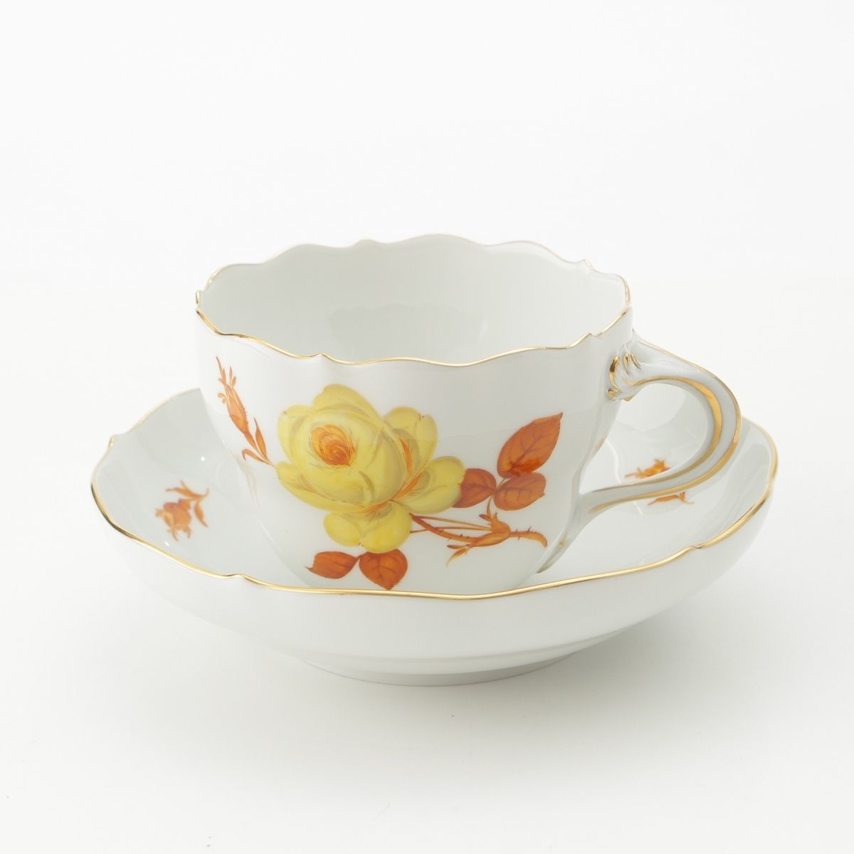 マイセン シュタイフ 陶器 イエローローズ 黄色いバラ カップ&ソーサ―セット 2客 ホワイト イエロー