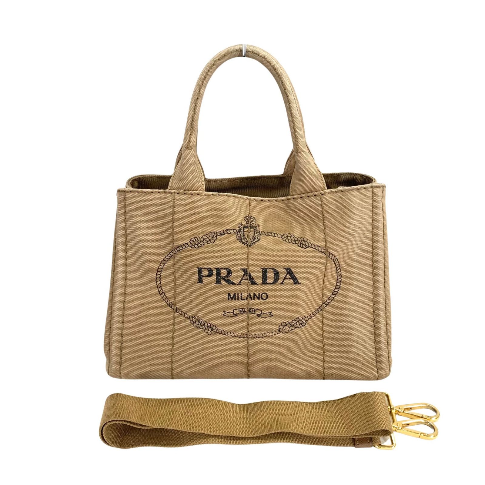 付属品付き ギャランティカード PRADA プラダ カナパ トートバッグ ハンドバッグ キャンバス ブルー系 ゴールド金具 レディース  1円(トートバッグ)｜売買されたオークション情報、yahooの商品 かばん、バッグ