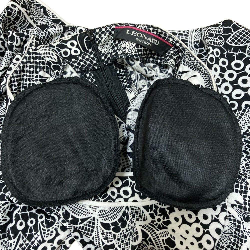 LEONARD レオナール カンカン フラワープリント ショートスリーブ 五分袖 ブラウス カットソー サイズ42 ブラック×ホワイト レディース 古着 USTAUSTRALIA_COM_AU