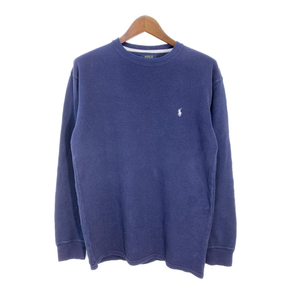 Polo by Ralph Lauren ポロ ラルフローレン ワッフル生地 長袖Ｔシャツ ワンポイントロゴ ネイビー (メンズ XL) 中古 古着 R4122