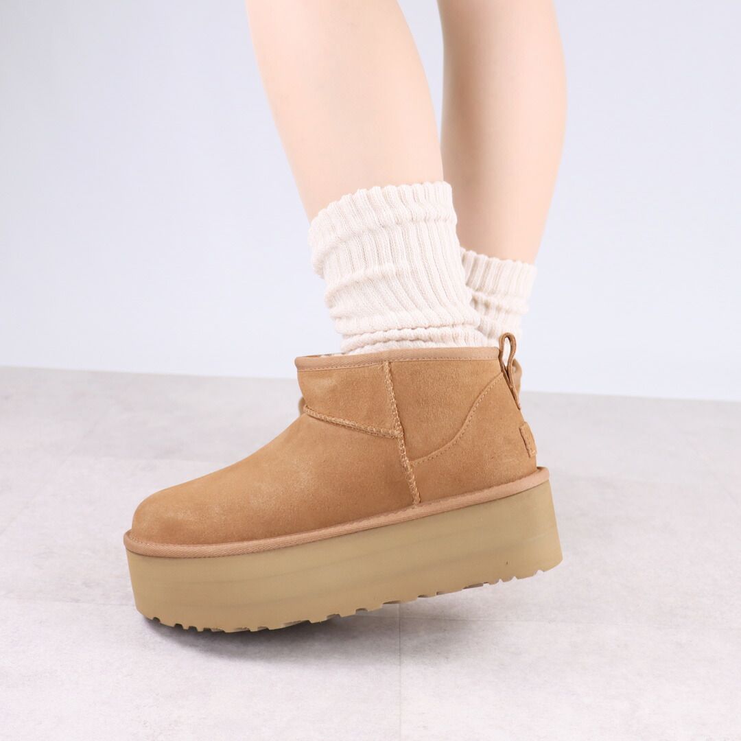 アグ UGG レディース 靴 ブーツ 厚底ブーツ ショートブーツ ムートンブーツ CLASSIC ULTRA MINI PLATFORM 1135092 CHESTNUT