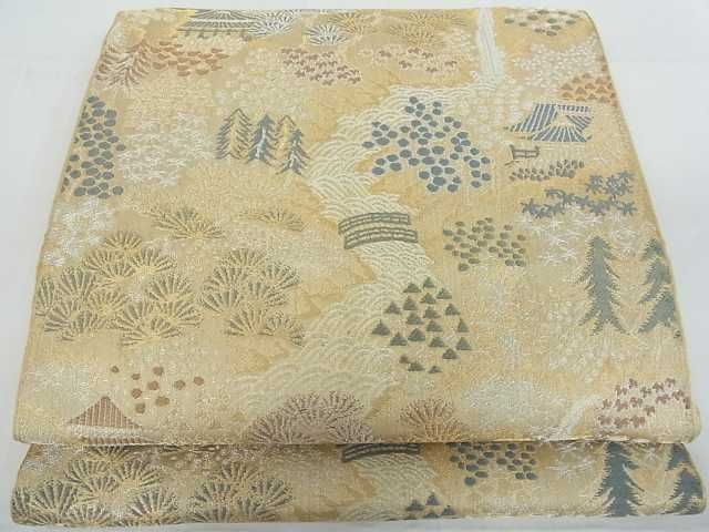 平和屋着物□アンティーク 大正ロマン 全通柄袋帯 風景文 金銀糸 逸品