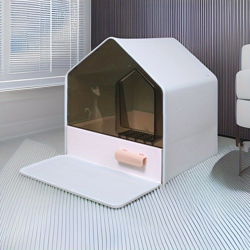 ペットフレンドリー 特大サイズの密閉型猫トイレボックス 臭い防止と飛沫防止設計 - 三角形 耐久性プラスチック