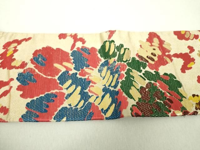 平和屋着物○アンティーク 大正ロマン 九寸名古屋帯 唐織 花鳥文 金糸  
