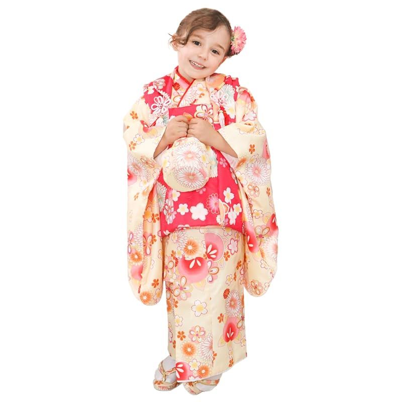 KYOETSU キョウエツ 着物セット 七五三用 3歳用 被布セット 華やかC 9点セット 柄被布 柄着物 伊達衿 長襦袢 髪飾り 巾着 草履 腰紐 足袋 ガールズ ワンサイズ 11.花々のしらべ 0