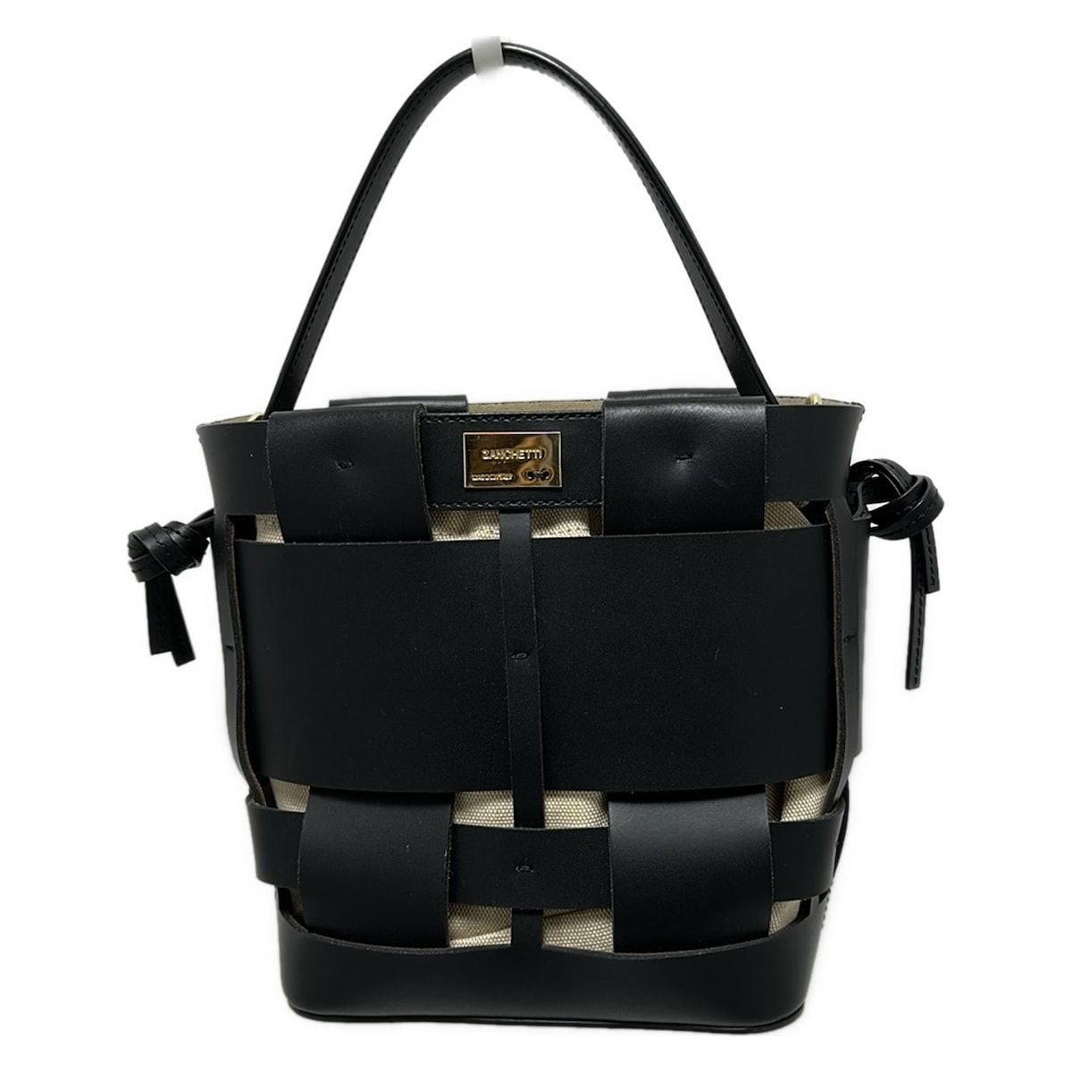 ZANCHETTI ザンケッティ ハンドバッグ ウーブンバケットスモール 黒 編み込み レザー
