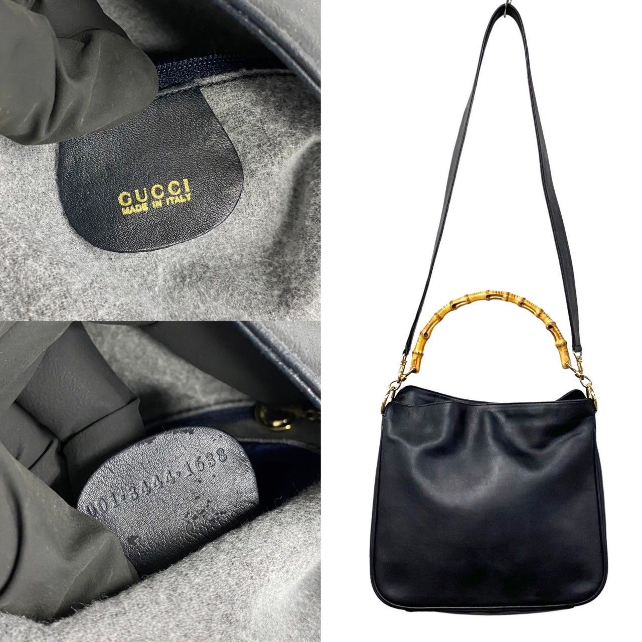 極 美品 保存袋付 GUCCI グッチ オールドグッチ バンブー レザー 本革 2way ショルダーバッグ ハンドバッグ トートバッグ ブラック  24140 - メルカリ