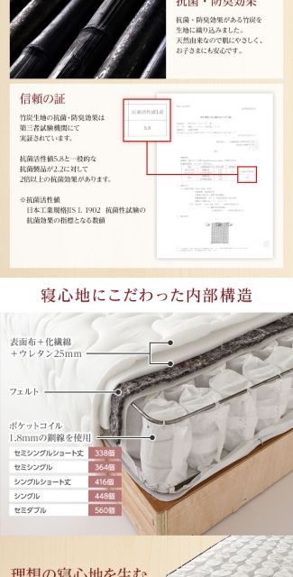 脚付き マットレスベッド 一体型 通常丈 セミシングルサイズ 脚7cm ポケットコイル 厚キルティング 耐荷重250kg 低ホルムアルデヒドF 組立設置サービス付き 代引不可 NEXPOTALLINN_EU