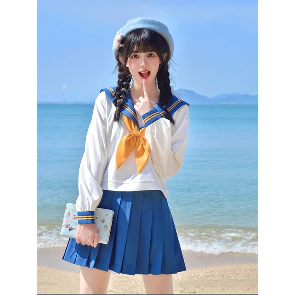 S [YAISHN] セーラー服 本格制服 長袖 コスプレ 制服 プリーツスカート ハロウィン 仮装 金魚結び 紺色 ネイビー イエロー 上下セット 女子制服  JK 高校生 清楚系 卒業式 学?歳 入学式 清純 可愛い コスチューム レディース (S) - メルカリ