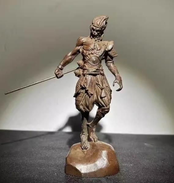 銅細工 孫悟空彫像 斉天大聖 書道具 文房具 装飾品 工芸品 美術品 置物