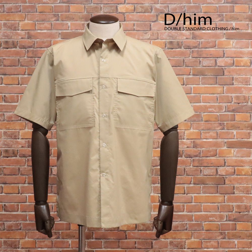 春夏|D|him|46サイズ|ワーク シャツ 0704-030-211 清涼ポリ ストレッチ BIGシルエット 半袖 ディーヒム |ベージュ|kb117|