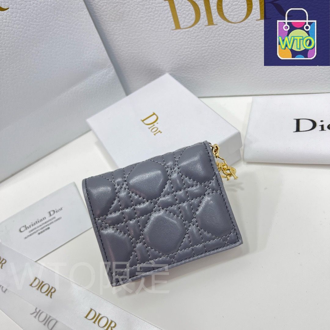 美品】Christian Diorブルー LadyDior ロータスウォレット Dior