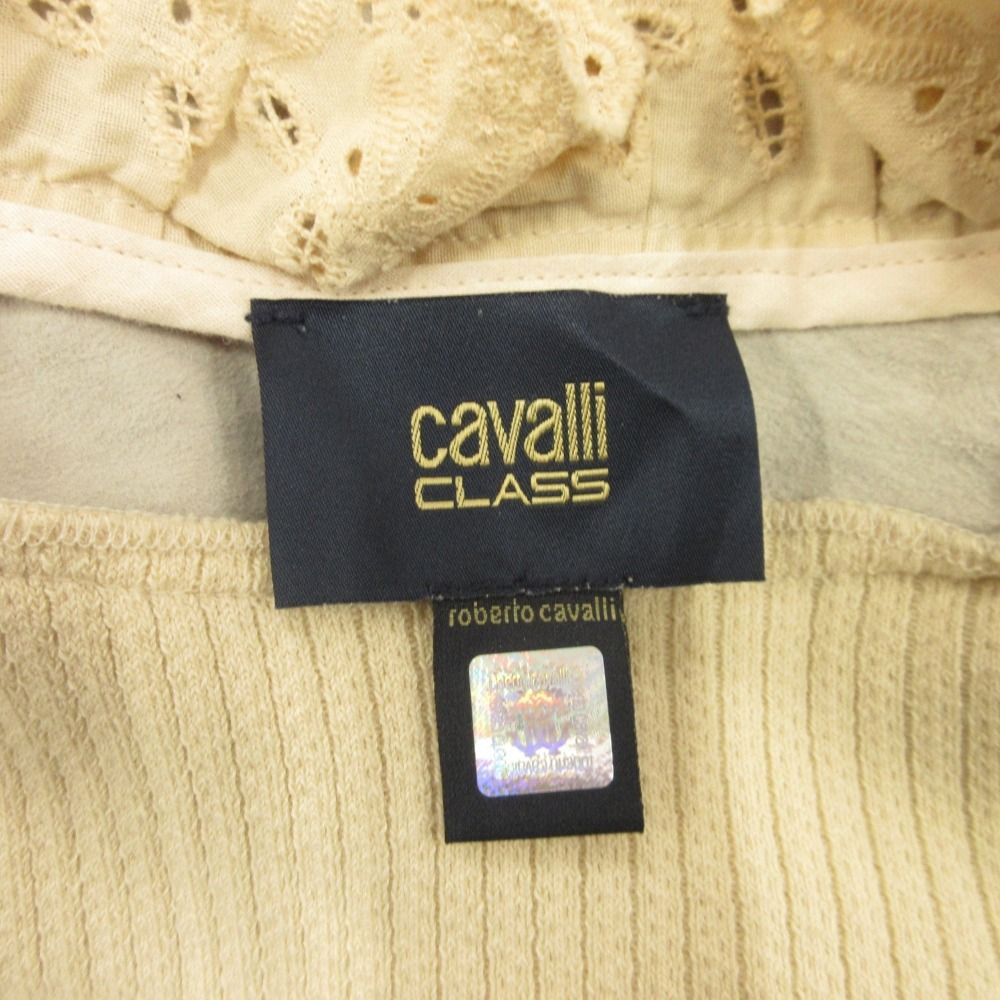 クラスロベルトカヴァリ カーディガン レザー ニット 長袖 38 M アイボリー 美品 CAVALLI CLASS クラス ロベルト カヴァリ レザー ニット コンビ