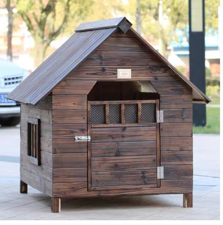 外飼い屋外ハウス お庭用 天然木木製 犬小屋 ペットハウス ドッグ 犬舎 三角屋根 脚付き 小型犬 中型犬 高床式設計 ♥