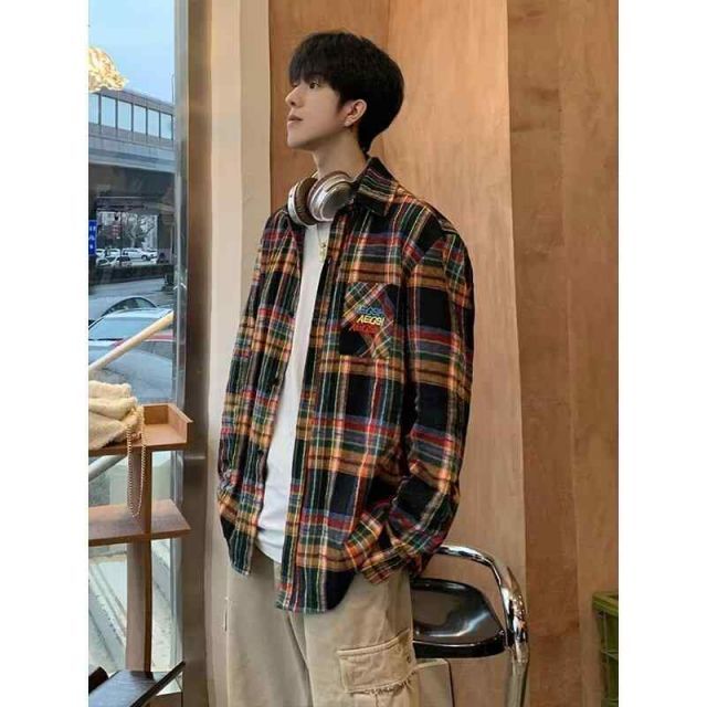 秋冬 コーデ メンズ  服 シンプル ファッション オシャレ 大人 かっこいい 大きいサイズ ストリート 紳士服 アメリカン レトロ チェック柄 シャツ カップル カジュアル 長袖