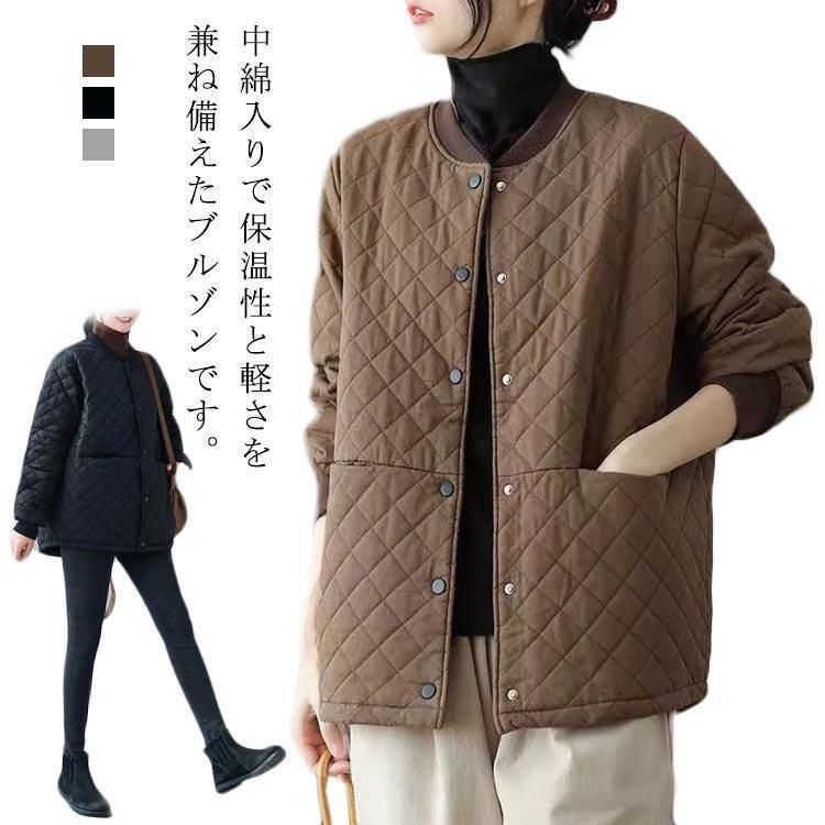 キルティングコート ロングコート ノーカラー 体型カバー キルティングコート ロングコート ノーカラー 体型カバー