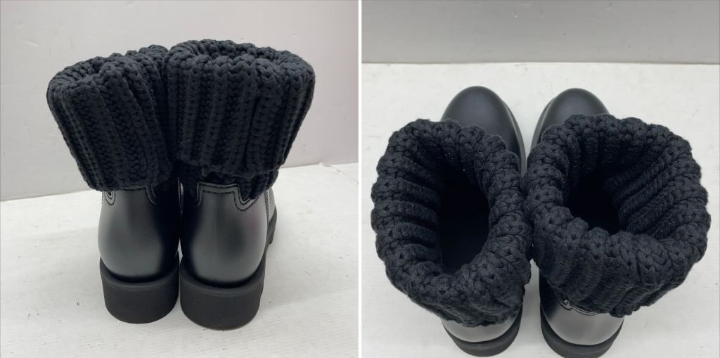 01w-5336 モンクレール MONCLER GINETTE ジネット レインブーツ アンクルブーツ ニット×ラバー ブラック EU36 イタリア製 レディース 約23cm 箱 保存袋あり ブーツ 品 KIN-KAAI_COM