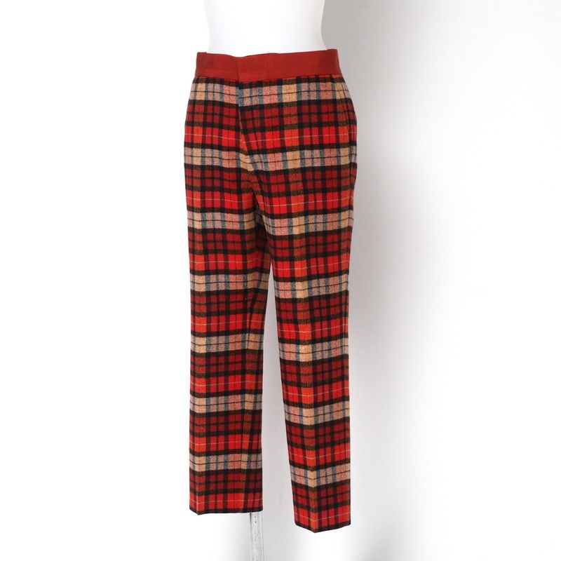 Drawer ドゥロワー ウールチェックベーシックパンツ 34 ピンク Drawer（ドゥロワー)ウールピンクチェックベーシックパンツ