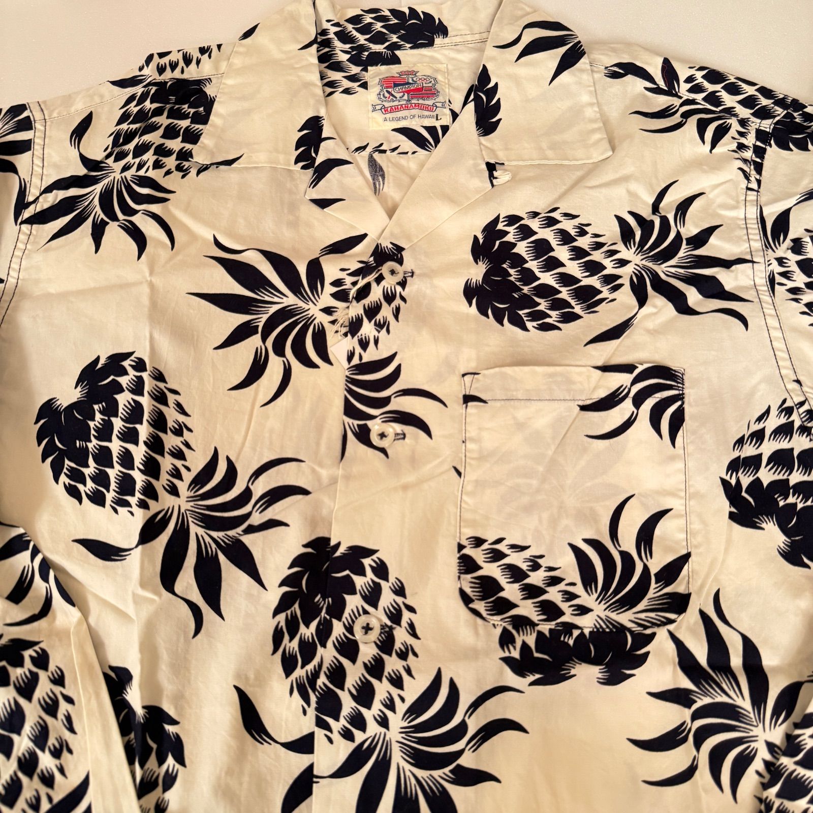 ハワイ アロハシャツ 長袖 サンサーフ デュークカハナモク パイナップル アメリカ製 コットン製 DUKE KAHANAMOKU M217