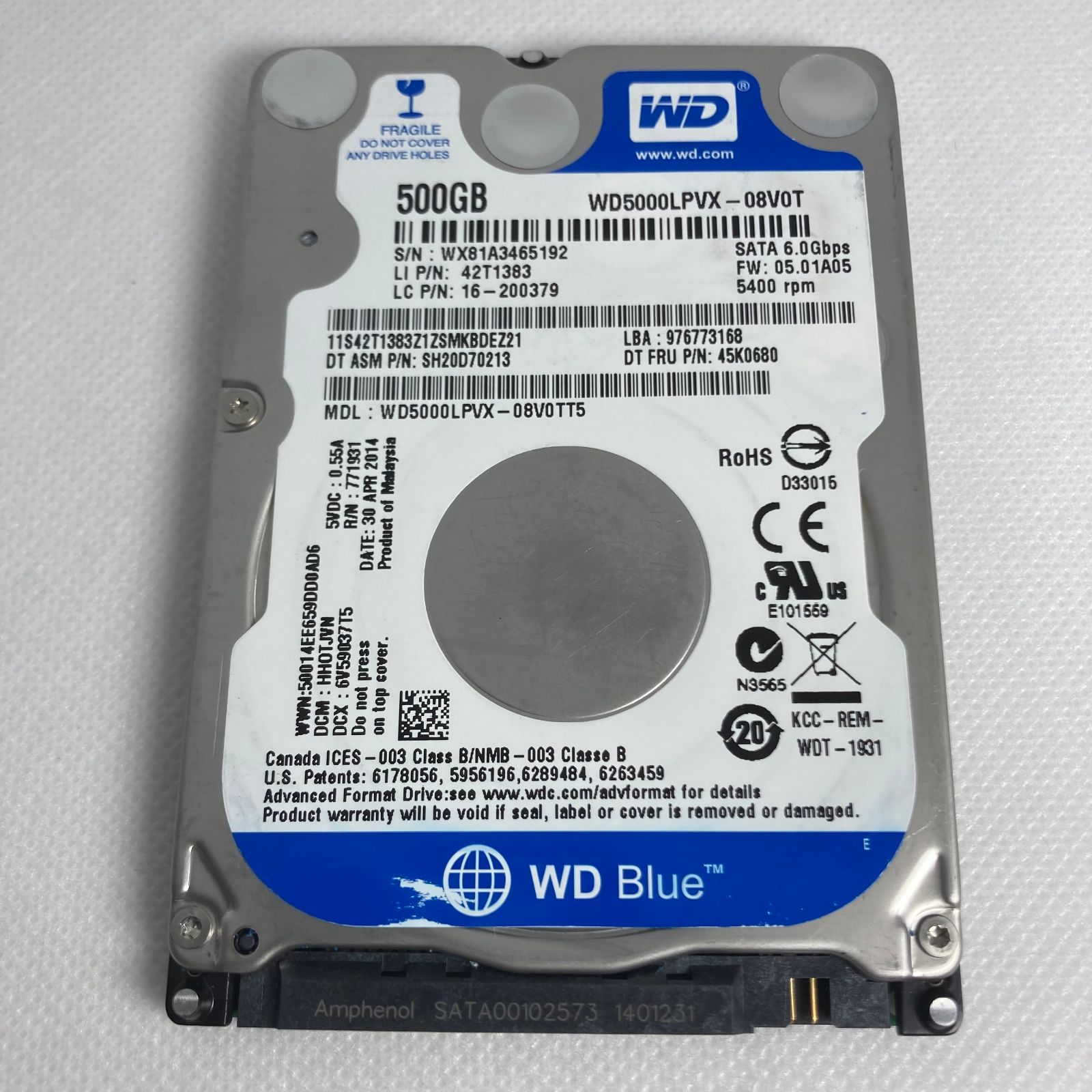 WD 500GB 2.5" 7mm SATA HDD | 29k h | WDC WD5000LPVX-08V0TT5 / wd blue【424】