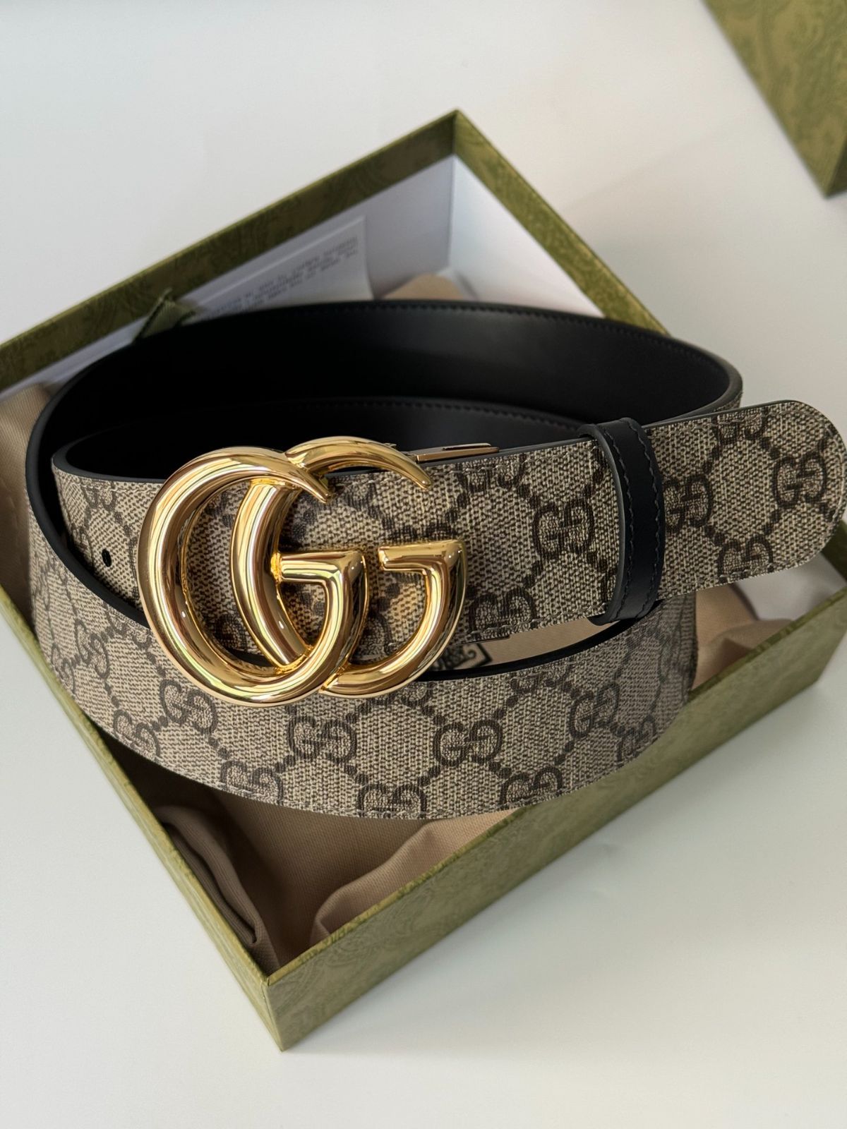 グッチ GUCCI ダブルベルトバックル バングル SV ウッド オールド 今日特価】Gucci グッチ ダブル G レトロ回転バックル ベルト-2